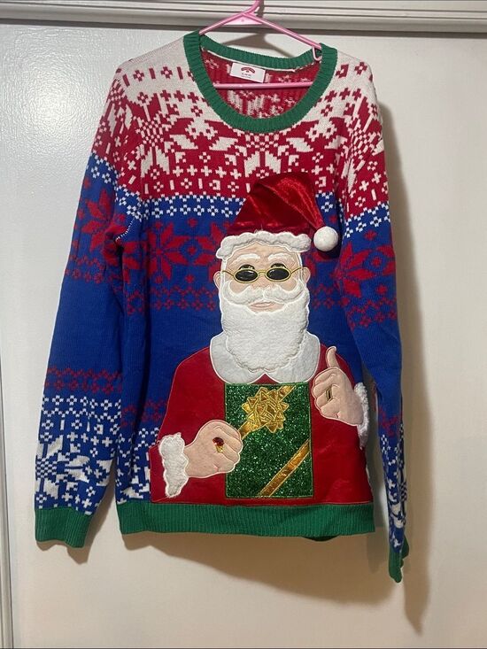 Holiday Time Other - Holiday Time Men's Santa Crewneck Sweater in Red, Blue, White & Green xl